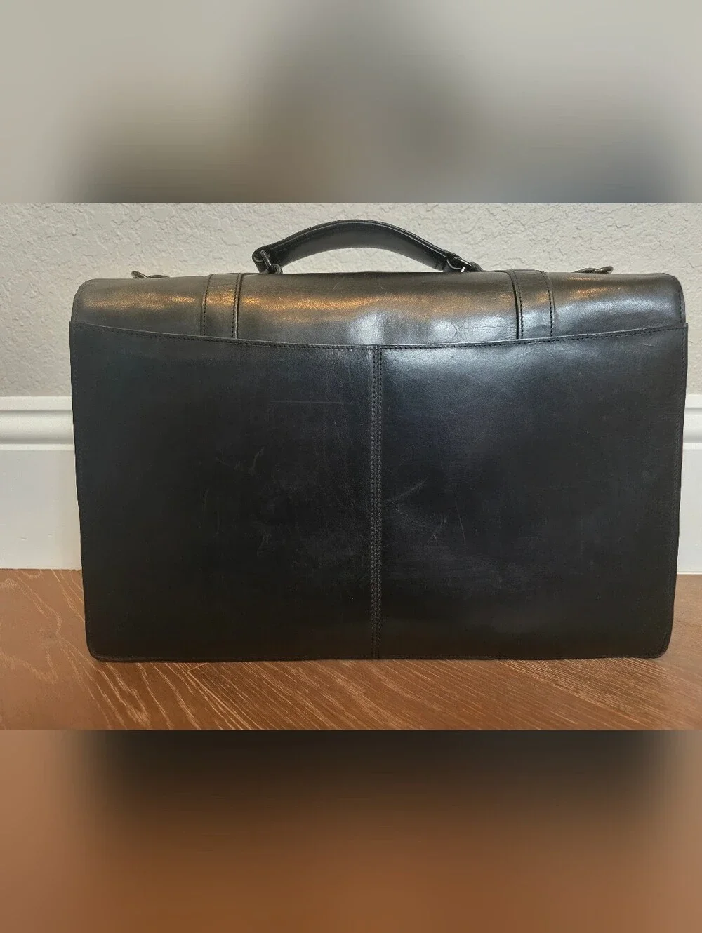 Classic Black Leather Briefcase With Shoulder Strap - Men Or Womens Work Bag